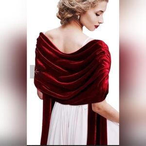 Women's Velvet Evening Wrap Shawl - Rich Wine Red